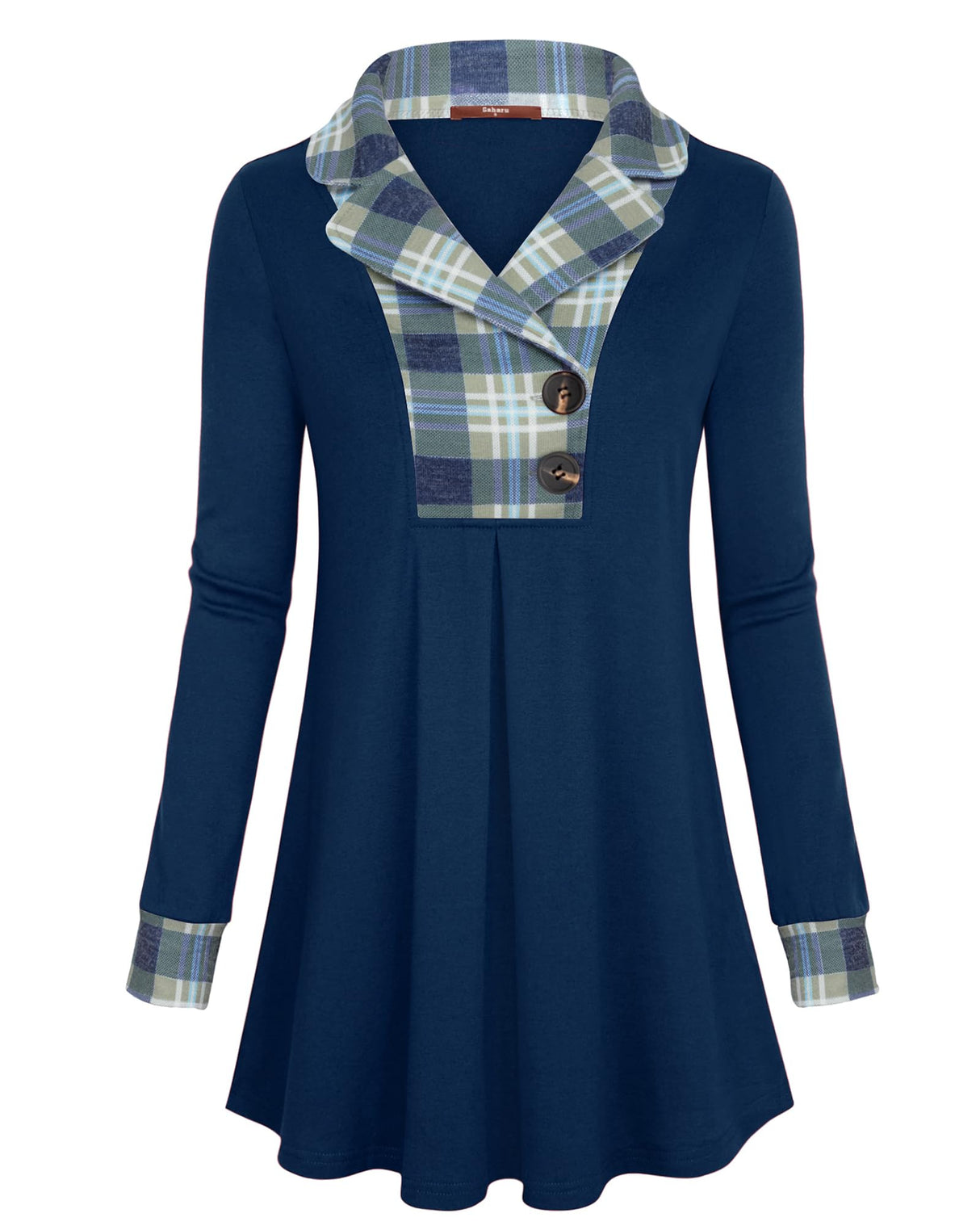 Gaharu Women Tunics: Warm Collared Button Lapel - Winter Sweatshirts Long Sleeve Sweater Shirts - Flowy Long Blouse Christmas Business Casual Plaid Tunic Tops for Leggings Blue Green Plaid XL