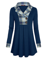 Gaharu Women Tunics: Warm Collared Button Lapel - Winter Sweatshirts Long Sleeve Sweater Shirts - Flowy Long Blouse Christmas Business Casual Plaid Tunic Tops for Leggings Blue Green Plaid XL