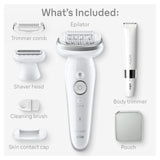 Braun Silk-épil 9 Epilator, Pivoting Head, Wet and Dry, Includes Body Trimmer, Shaver Head and Trimmer Comb,SES9-441