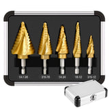 Step Drill Bit Set for Metal- 5PCS Titanium 4241 HSS Step Bit with Two Straight Flutes, 50 Sizes from 1/16" to 1-3/8" for Aluminum, Wood & Plastic, Unibit for Electricians & DIY
