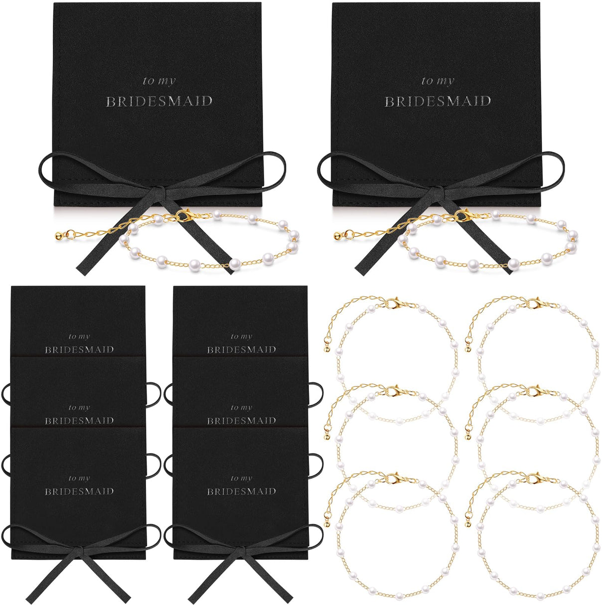 Quelay 16 Pcs Pearl Bridesmaid Bracelet Gift,Black, Gold;Bow Tie