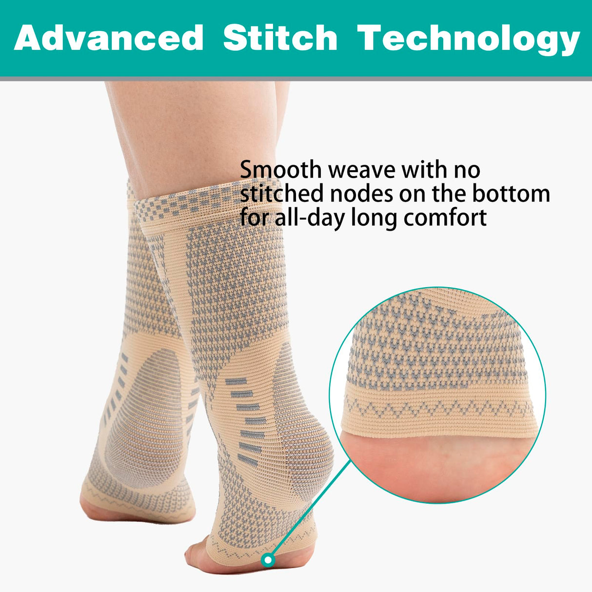 INDEEMAX Ankle Brace for Women & Men, Ankle Compression Sleeve Support Copper Infused Ankle Brace for Sprained Ankle, Plantar Fasciitis Sports, Achilles Tendonitis Pain Relief, Skin Silver, M