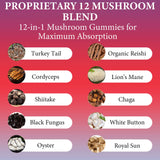 Sky Nutrition Mushroom Gummies, 12 in 1 Mushroom Blend with Lions Mane, Turkey Tail, Organic Reishi, Cordyceps, Immune Support & Energy Boost, Mushroom Supplement for Adults, Non-GMO, 60 Gummies