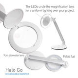 daylight Company Halo Go Magnifier Lamp, Rechargeable USB, Portable, Lightweight, Desk Lamp Reading, Hobbies, Sewing, Crafts, Nail Salon, Handcrafts and More, Colour Temperature: 6,000 K, White