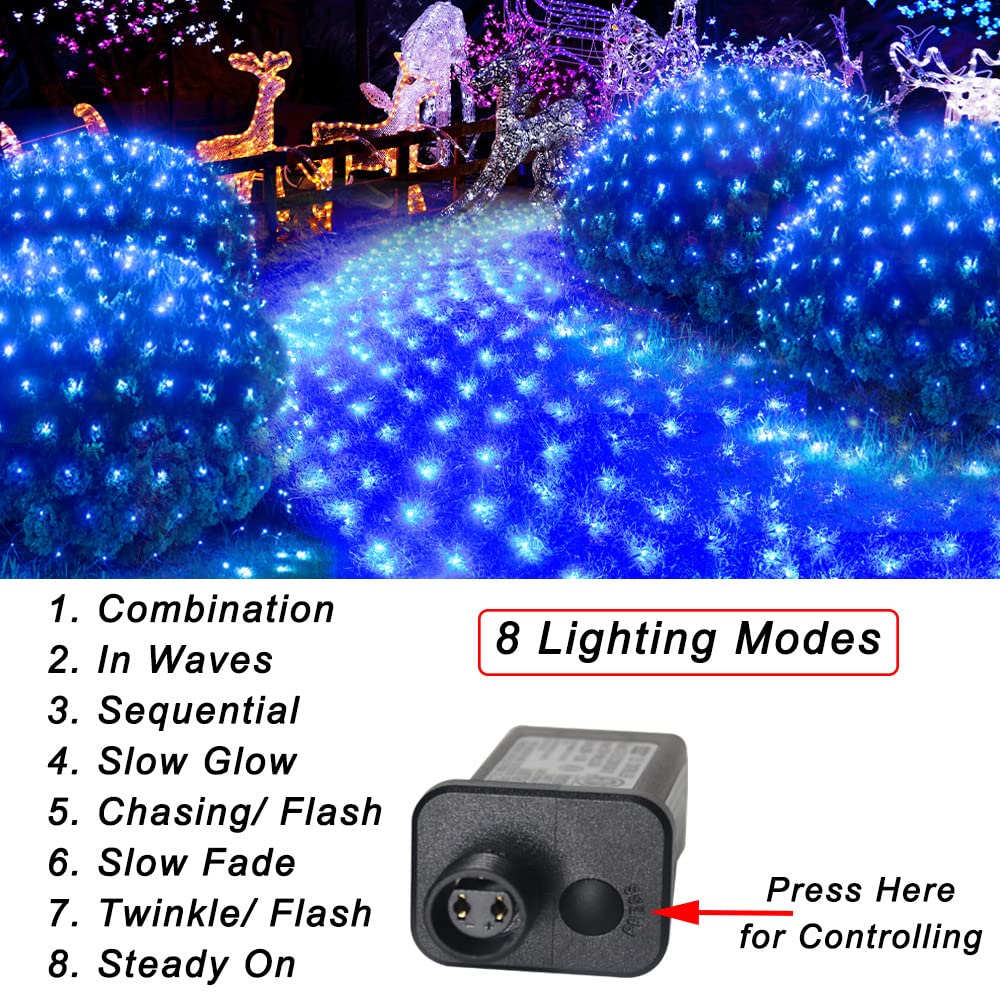 Blue Net Lights, 360 LED Christmas Net Lights Outdoor, 21ft x 5ft Large Net Mesh String Lights, 8 Modes Twinkle String Lights Connectable Plug in for Bushes Halloween Hedge Yard Garden Party Decor