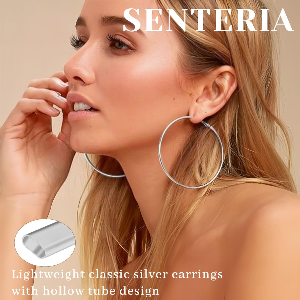 Senteria 925 Sterling Silver Hoop Earrings for Women Lightweight Thin 50MM