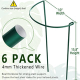 6 Pack Plant Support Stakes, 15.8" Half Round Metal Garden Plant Supports for Indoor Plants, Green Plant Cage Ring for Monstera, Peony, Hydrangea, Potted Plant Holder Sticks (10" Wide)