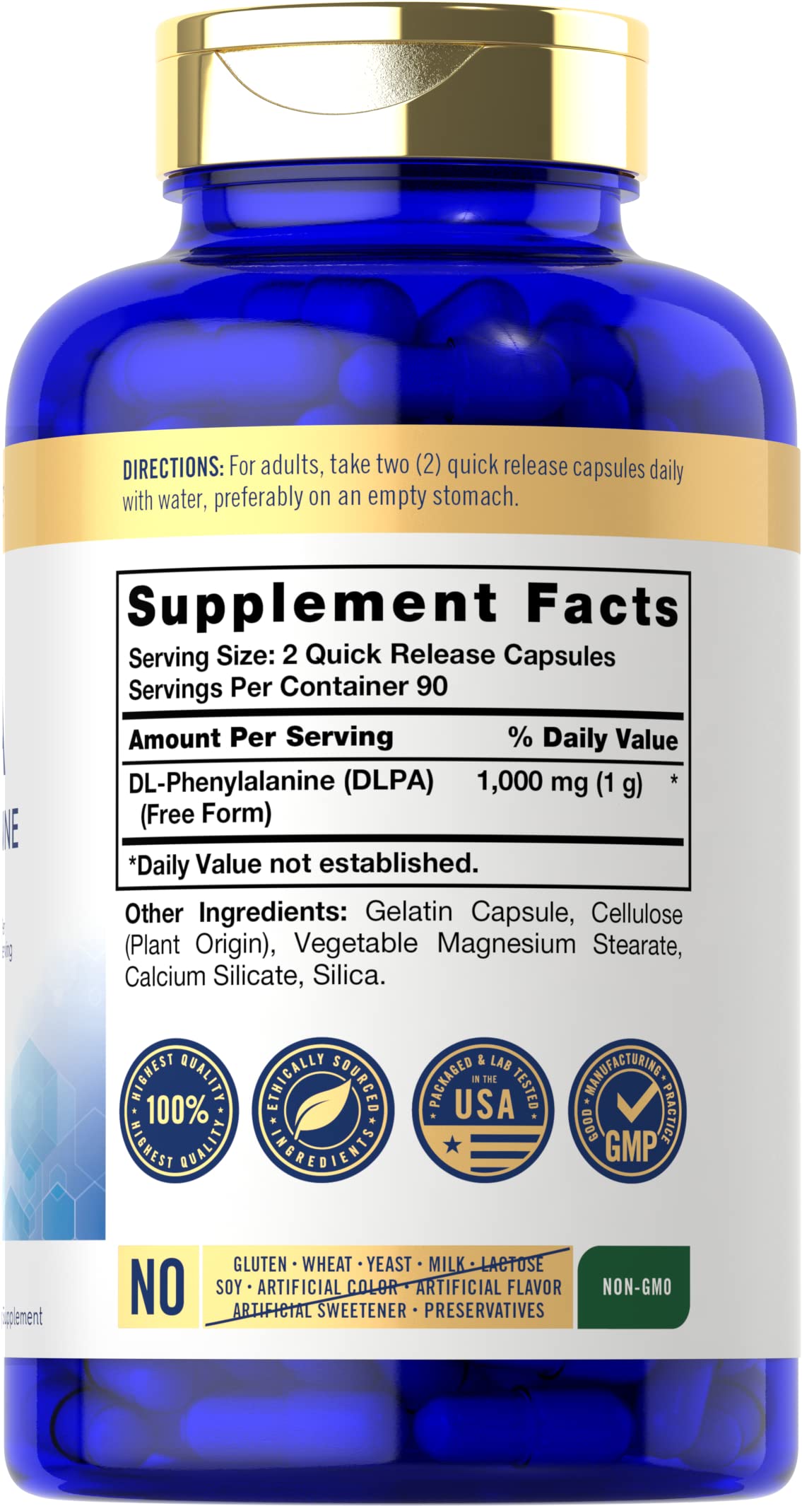 Carlyle DL-Phenylalanine | 1000mg | 180 Capsules | Non-GMO and Gluten Free Formula | DLPA Free Form Supplement