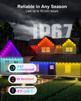 Tropwellhouse Permanent Outdoor Lights for House, 100ft RGB Smart LED Eave Lights with APP & Remote Control, IP67 Waterproof for Outdoor Decorations Including Halloween, Christmas, and Daily Lighting