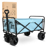 Yesker Foldable Wagon - 300lbs Collapsible Garden Carts with All Terrain Wheels for Outdoor Camping Sports Shopping Gardening - Heavy Duty Portable Utility Trolley (Blue)