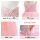 Axwcon Wicked Glinda Dress Costume for Girls, Pink Tulle and Sequin Witch Dress for Kids Christmas、Halloween Cosplay Costumes