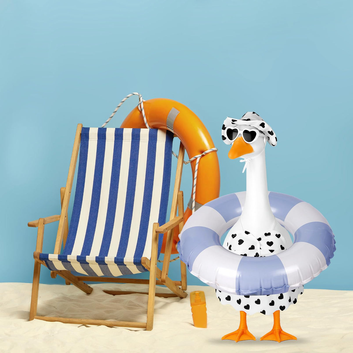 Vzuito Hawaiian Porch Goose Outfits Summer Bikini Goose Costume Fits 23" Goose Statue with Hat Sunglasses & Swimming Ring for Lawn Yard Decor
