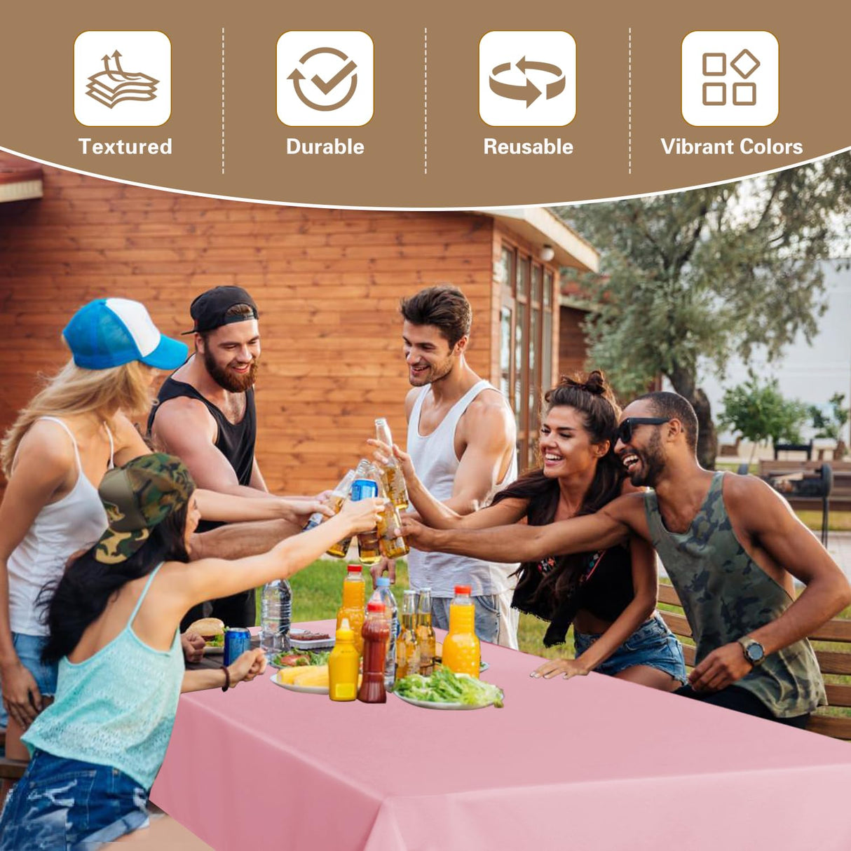 sancua Pink Tablecloths for 6 Foot Rectangle Tables, 8 Pack - Washable Polyester Fabric Table Cloth for Wedding Christmas Party, Birthday, Banquet Reception, 54x108 Inch