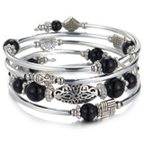 BULINLIN Layered Wrap Bangle Turquoise Bracelet - Bead Bracelet with Natural Agate Stone, Gifts For Women (03-Black)