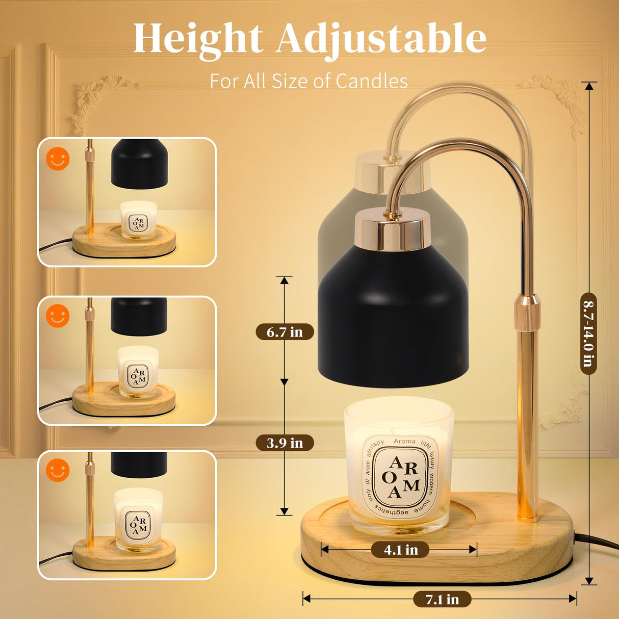 Seniny Electric Candle Warmer Lamp with Timer Dimmable, Adjustable Height Lamp Candle Warmer for Jar Candles, Home Decor Warming Light, Flameless Wax Melter Lamps, Christmas Birthday Gifts for Women