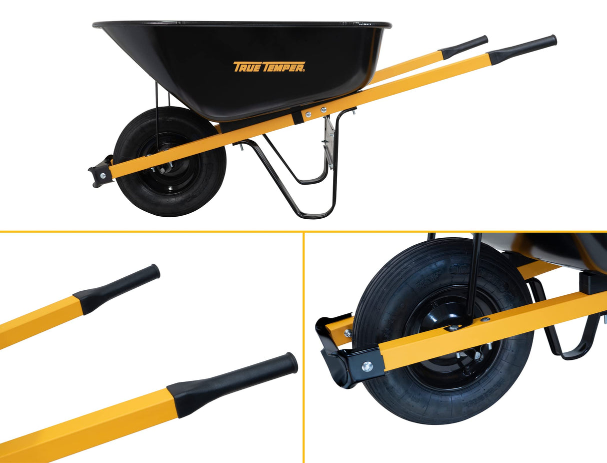 True Temper Wheelbarrow with Pneumatic Tire and Steel Handles, 6 Cu. Ft