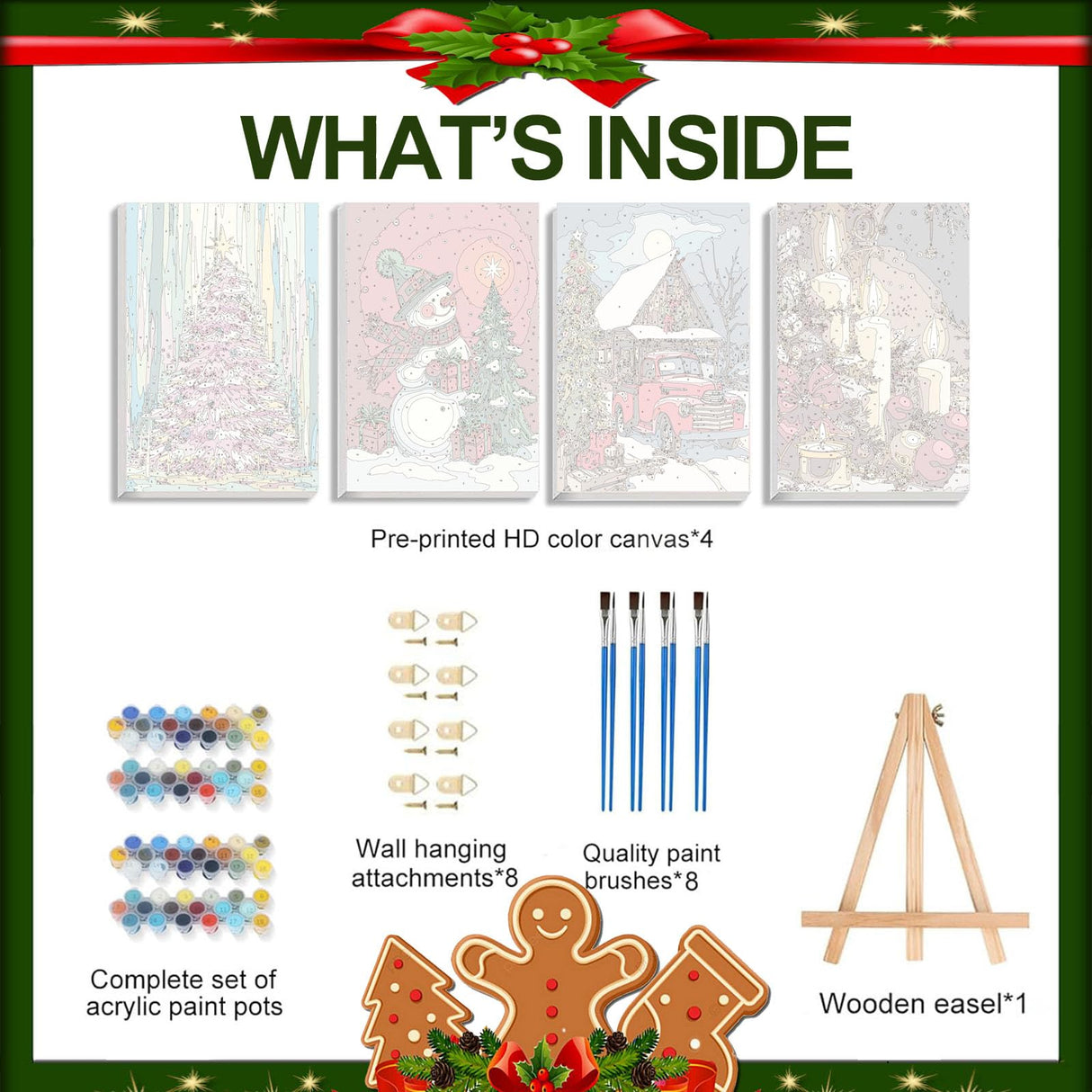 4 Pack Paint by Numbers Kit for Adults - Wooden Easel, Christmas Paint by Numbers with Frame, Christmas Adult Painting by Number Kits on Canvas, Easy Oil Painting Arts Gift Wall Decor 8x12inch