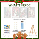 4 Pack Paint by Numbers Kit for Adults - Wooden Easel, Christmas Paint by Numbers with Frame, Christmas Adult Painting by Number Kits on Canvas, Easy Oil Painting Arts Gift Wall Decor 8x12inch