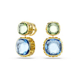 Swarovski Chroma drop earrings, Cushion cut, Multicolored, Gold-tone finish