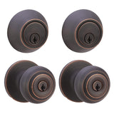 Amazon Basics Keyed Alike Exterior Knob with Key Lock and Deadbolt, Classic, Oil Rubbed Bronze, Set of 2