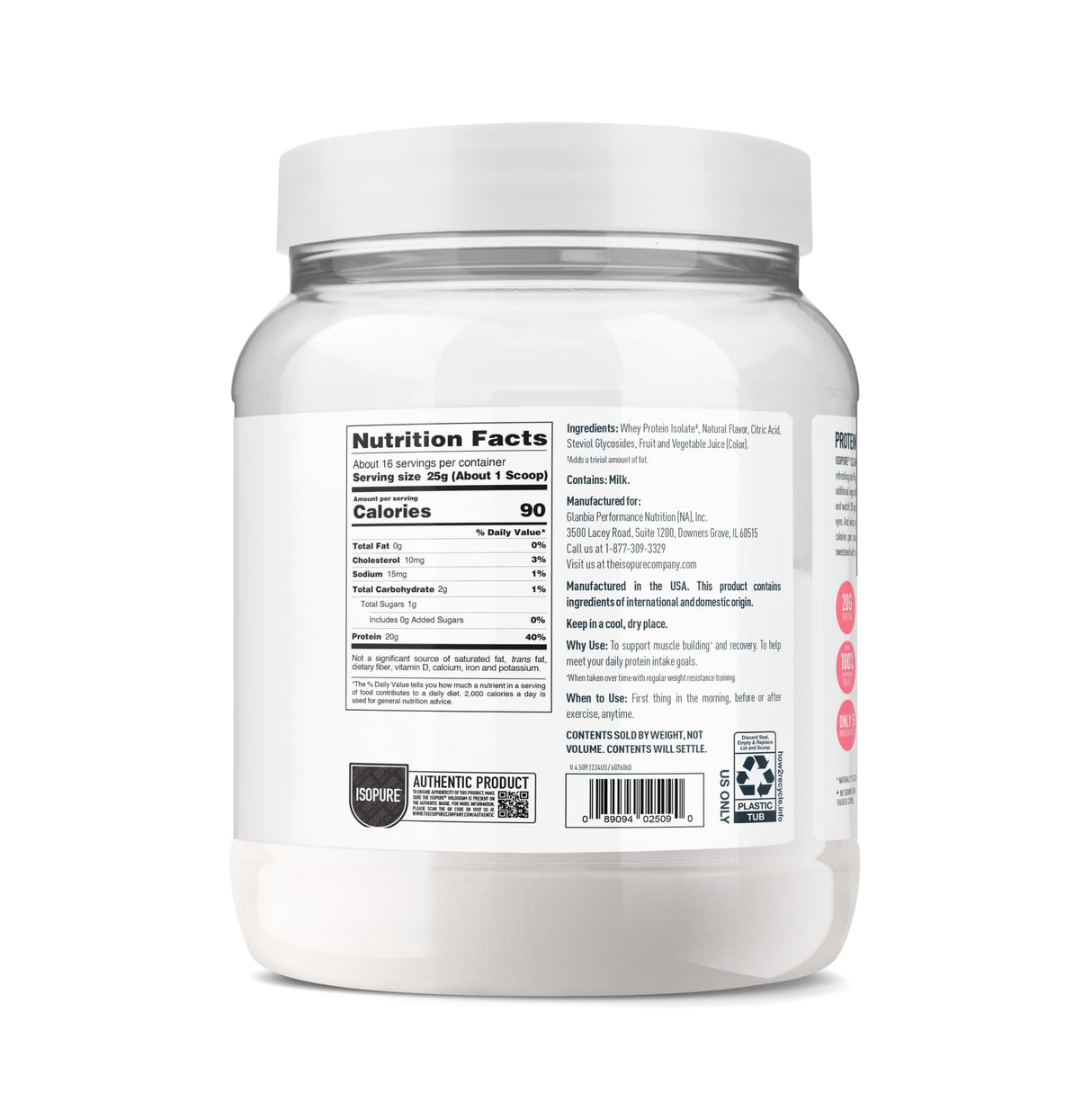 Isopure Clear Whey Isolate Protein Powder, Lactose Free, Gluten Free, Naturally Flavored, Tropical Punch, 20g Protein Per Serving, 14.1 Oz, 16 Servings (Packaging May Vary)