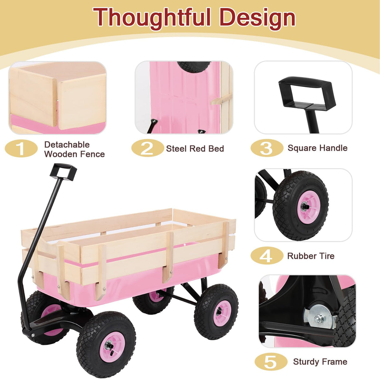 Outvita All-Terrain Cargo Wagon, 220lbs Load Utility Cart for Kids, Pink