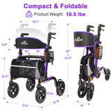 Walkers for Seniors, Rollator Walker with Seat, 350 lb Weight Capacity, 18" Big Seat, 8" All-Terrain Wheels, 6-Level Adjustable Height, Lightweight Aluminum Frame Rollator Walkers for Seniors (Purple)