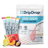 DripDrop Sugar Free Hydration Packets - Zero Classic Variety Pack - Single Serve Electrolytes Powder Drink Mix - Lemon Lime, Watermelon, Peach, Passion Fruit - Non-GMO, Gluten Free, Vegan - 16 Sticks