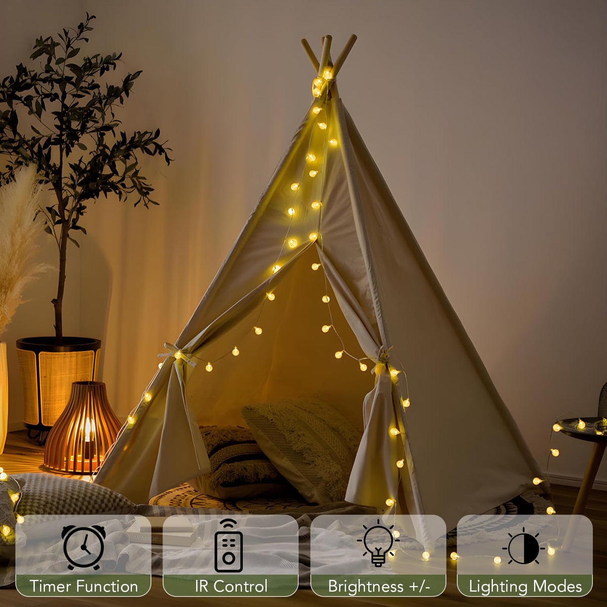 Metaku Globe String Lights Battery Operated Fairy Light 26ft 60LED & Remote