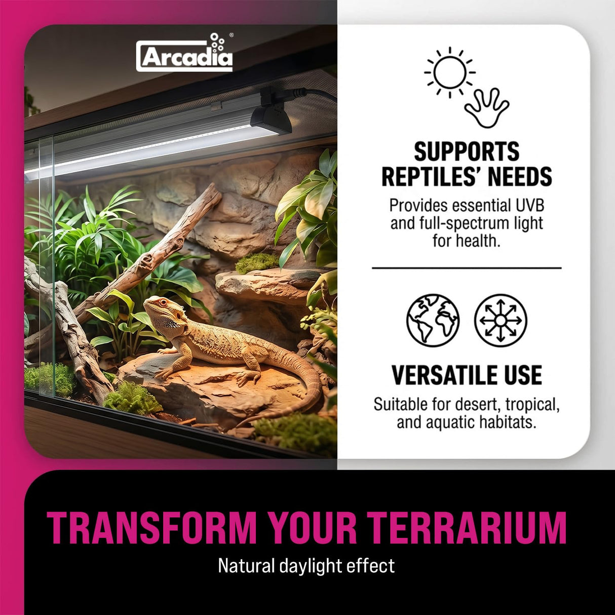 Arcadia Jungle Dawn LED Bar 34" Long 51 Watts High Lumen Output – High Output LED Light Bars for Reptiles, Terrariums, Plants and Indoor Use, Long Lasting Easy to Use Natural Plant Grow Lighting