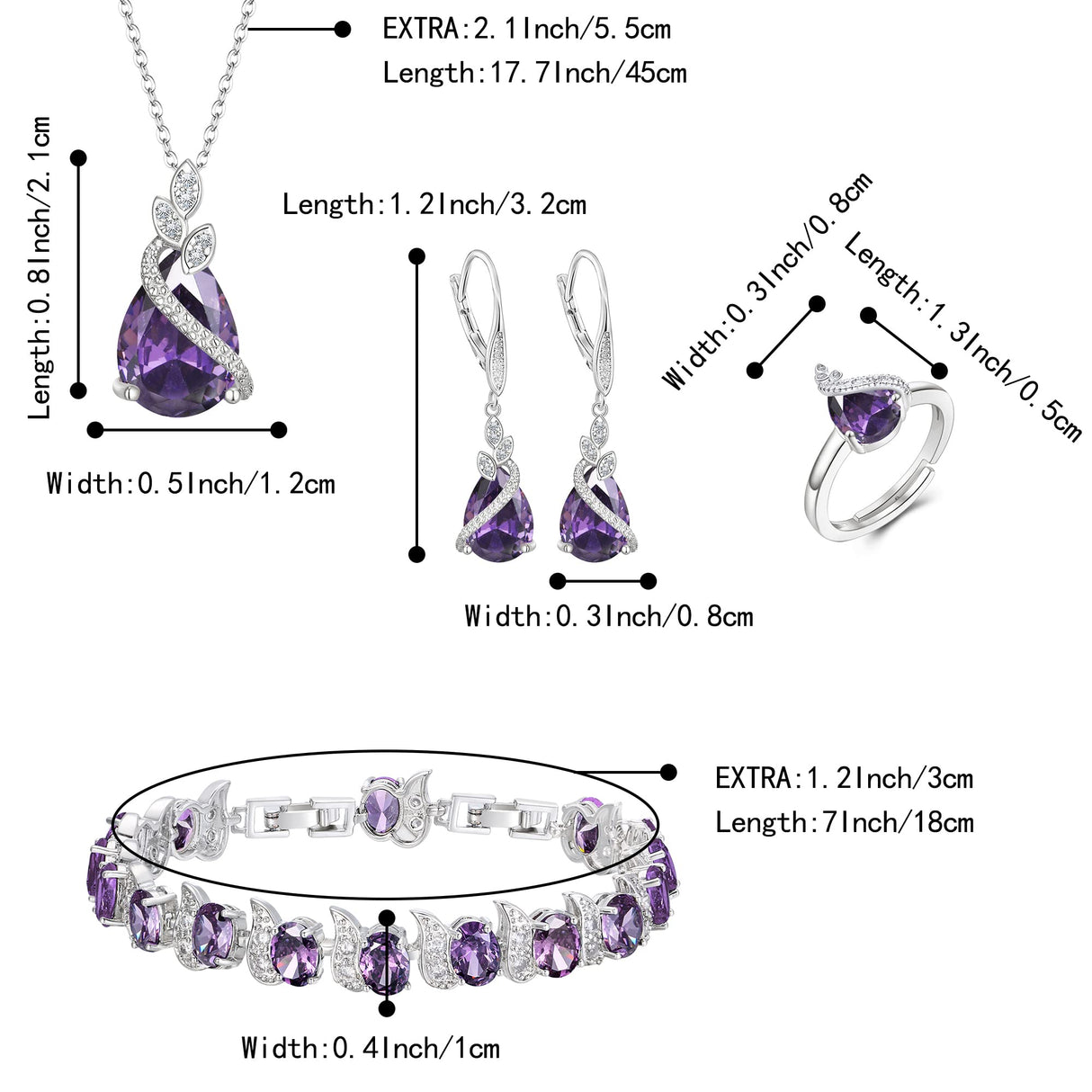 BriLove Wedding Bridal Prom Jewelry Set for Women Bride Bridesmaid Purple