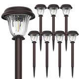 DERAYSION 8 Pack Solar Lights Outdoor, Stainless Steel Glass Solar Pathway Lights, Auto On/Off Long-Lasting Waterproof Garden Lights for Landscape, Path, Yard, Driveway, Walkway Decor (Warm White)