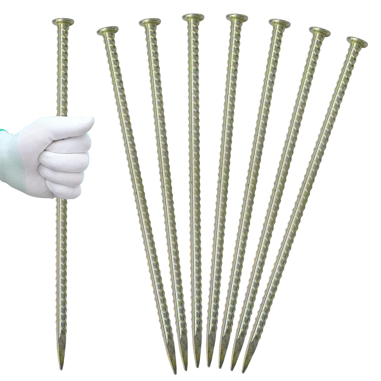 LONSOUR 16 Inch Rebar Stakes 10 Pack – 1/2 Inch Diameter Galvanized Steel Heavy Duty Ground Anchors, Metal Garden Stakes for Camping Tent, Speed Bump, Hard Soil, Fence, Wheel Stop