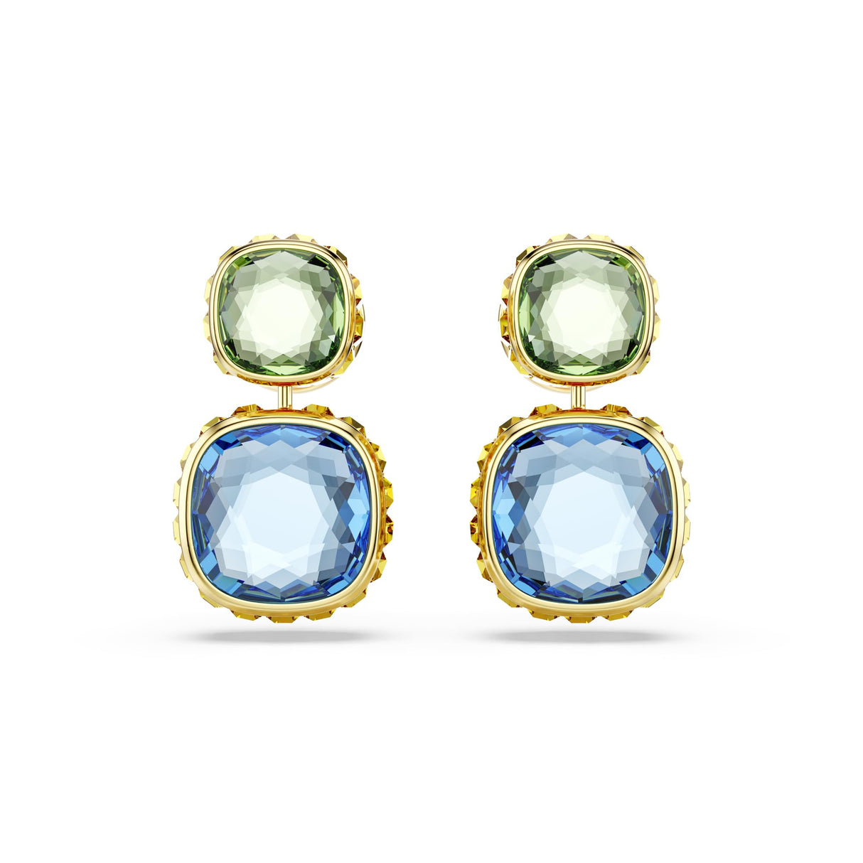 Swarovski Chroma drop earrings, Cushion cut, Multicolored, Gold-tone finish