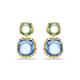 Swarovski Chroma drop earrings, Cushion cut, Multicolored, Gold-tone finish