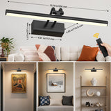 Percantis Battery Operated Picture Light for Wall, Wall Light for Living Room, 4000 mAh, 13.8'' Dimmable Art Painting Light, Remote Control, Black, Display for Gallery, Living Room, Bedroom(Black)