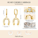 Gold Dangle Earrings for Women,Horseshoe Hoop Huggie Earrings with Heart Cubic Zirconia Hypoallergenic Lightweight Dangling Earrings Lucky Jewelry Gifts Perfect for Christmas,Birthday,Anniversary
