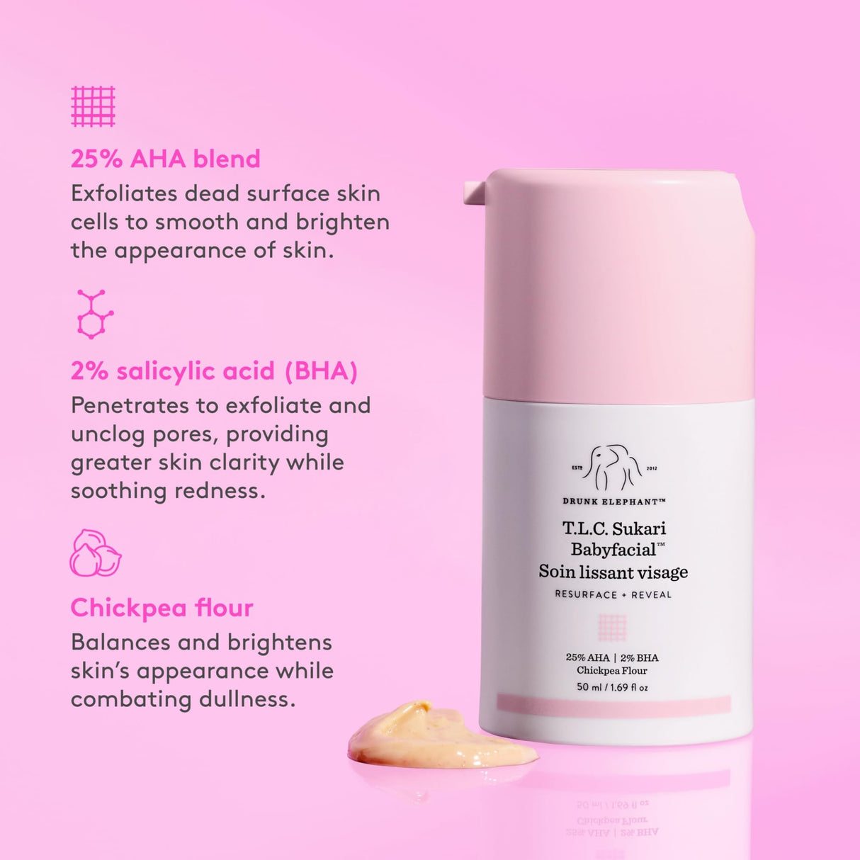 Drunk Elephant T.L.C. Sukari Babyfacial - 50 ml/1.69 fl oz - Exfoliating Face Mask - Clean Clinical Skincare - Cruelty-Free - Dermatologist-Tested - Free of Essential Oils, Silicones, and Fragrance