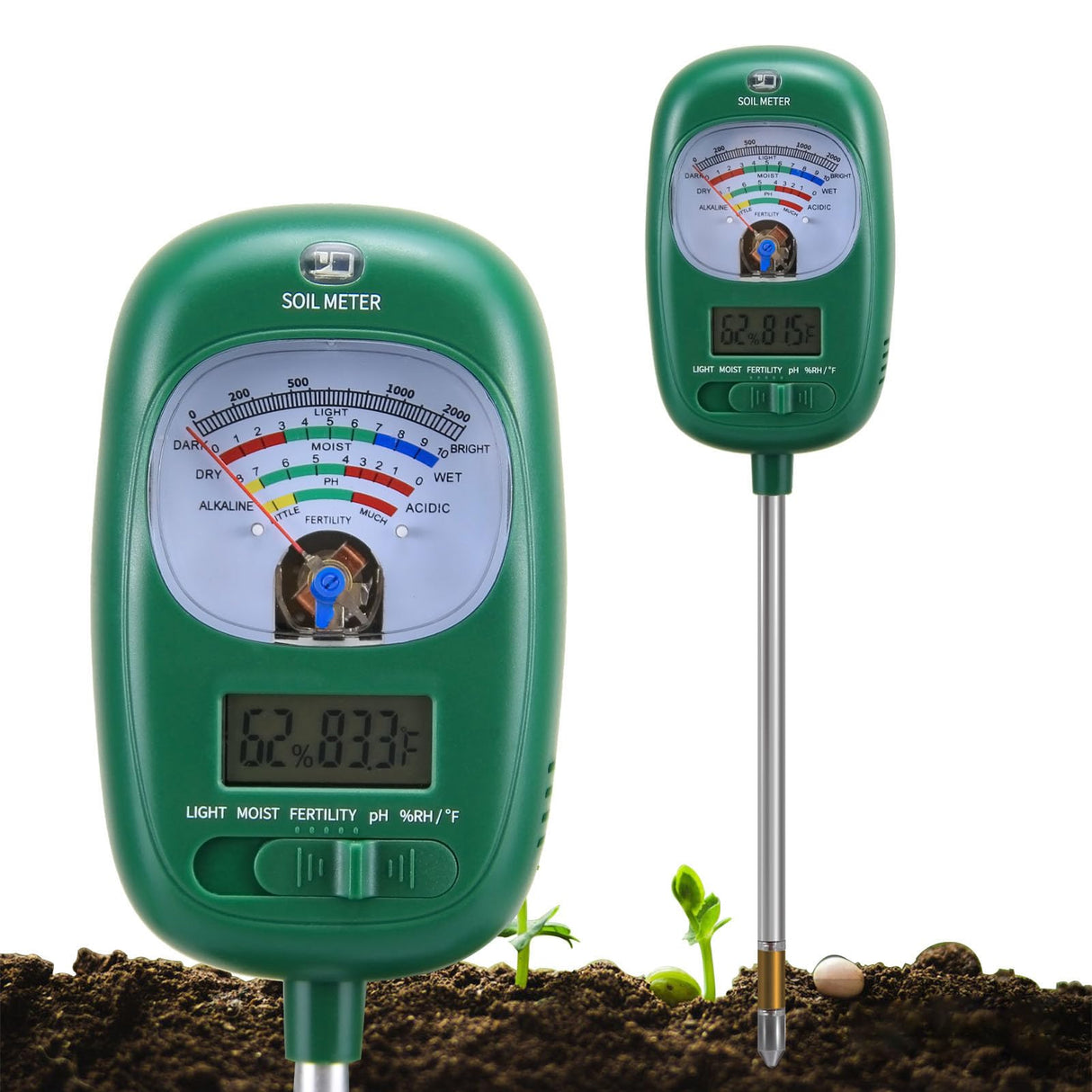 7-in-one Soil Test Kit, Soil Moisture Meter/PH Meter/Sunlight Intensity/Fertility Soil Tester, LCD Display Air & Soil Hygrometer Temperature for Hous Plants Garden, Farm, Lawn Care Moisture Meter