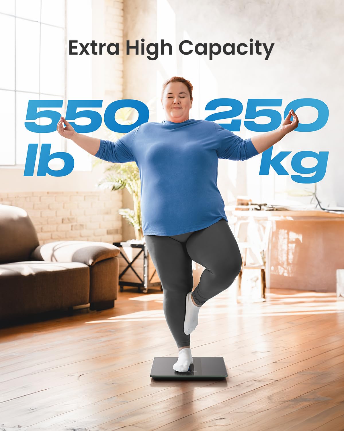 RENPHO 550lb Scale for Body Weight, Digital Bathroom Scale with Large LED Display, Big Platform Weighing Machine with Extra-High Capacity, Most Accurate to 0.05lb, 13x11.8in, Core 1L