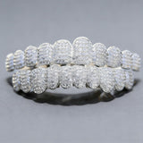 Custom Diamond Grillz for Men - Iced Out Detachable Gold & Silver Teeth Covers - Bling Hip Hop Mouth Jewelry (Silver)