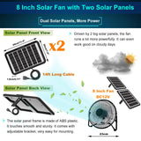 DELUMEE Solar Powered Fan, 8 Inch Install-Free with 25W Dual Solar Panels, Cloudy Days Working Solar Fan for Air Circulation and Cooling in Greenhouse, Chicken Coop, Pet House, Attic, 14ft Long Cable