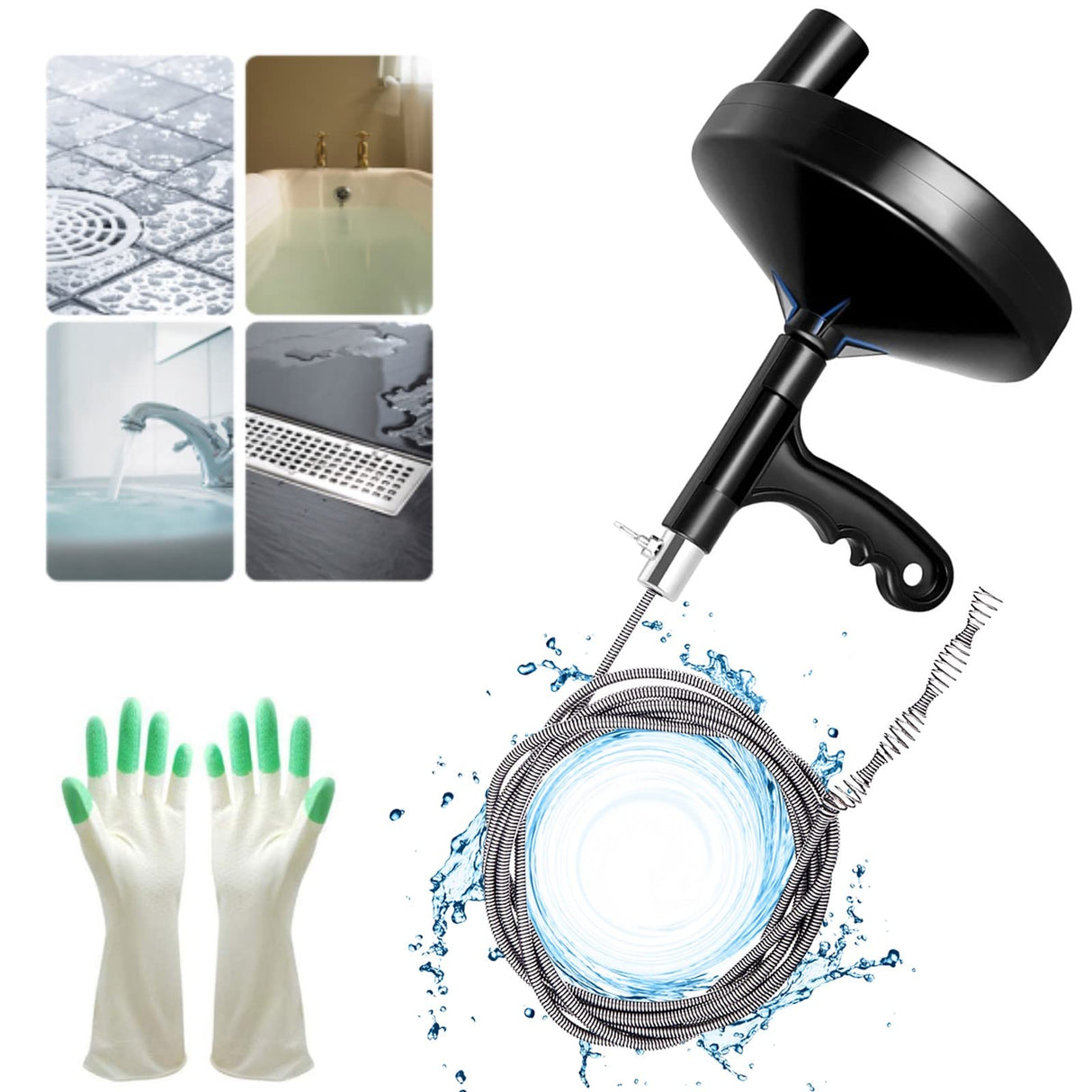 Drainsoon Drain Auger 25 Ft with Gloves, Plumbing Snake Drain Auger Hair Clog Remover, Heavy Duty Pipe Drain Clog Remover for Bathtub Drain, Bathroom Sink, Kitchen Cleaning