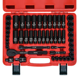 EGOFIX 3/8" Drive Impact Socket Set, 50 Piece Standard SAE (5/16 to 3/4 inch) and Metric (8-22mm) 6 Point, with Adjustable Ratchet Handle, Extension Bars, Impact Universal Joint, Adapter, Cr-V Steel