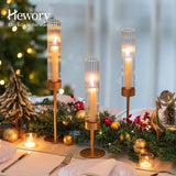 Hewory Gold Hurricane Candle Holders: Brass Candlestick Holders Set of 3 Tall Taper Candle Holders for Candlesticks Candle Sticks Holder Decor for Table Centerpiece Wedding Party Christmas Decorations