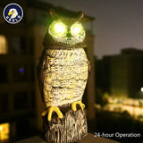 Ugold Solar Powered Owl with Motion Detection, Silent Mode, Flashing Eyes, Rotatable Head and Realistic Hoots, Plastic Owl Decoration for Home, Garden, Patio and Fence