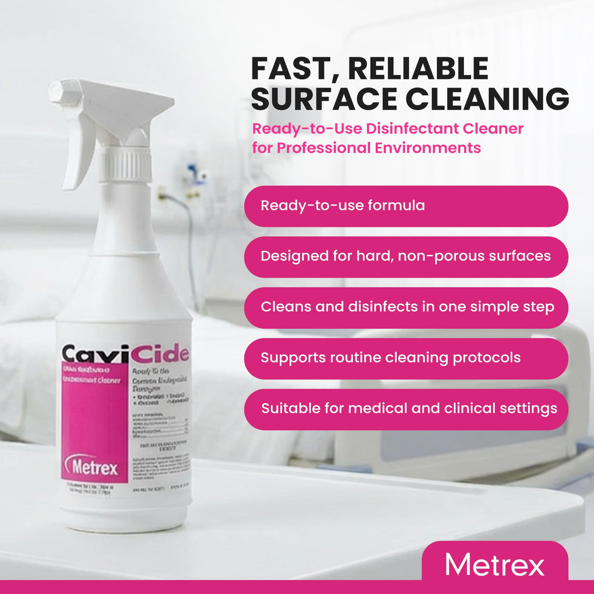 Metrex CaviCide Surface Disinfectant Cleaner Spray, 24 Oz – Ready-to-Use Disinfecting Spray, All Purpose Cleaner & Decontaminant for Medical, Clinical, Lab & Patient Care Areas – Original Version