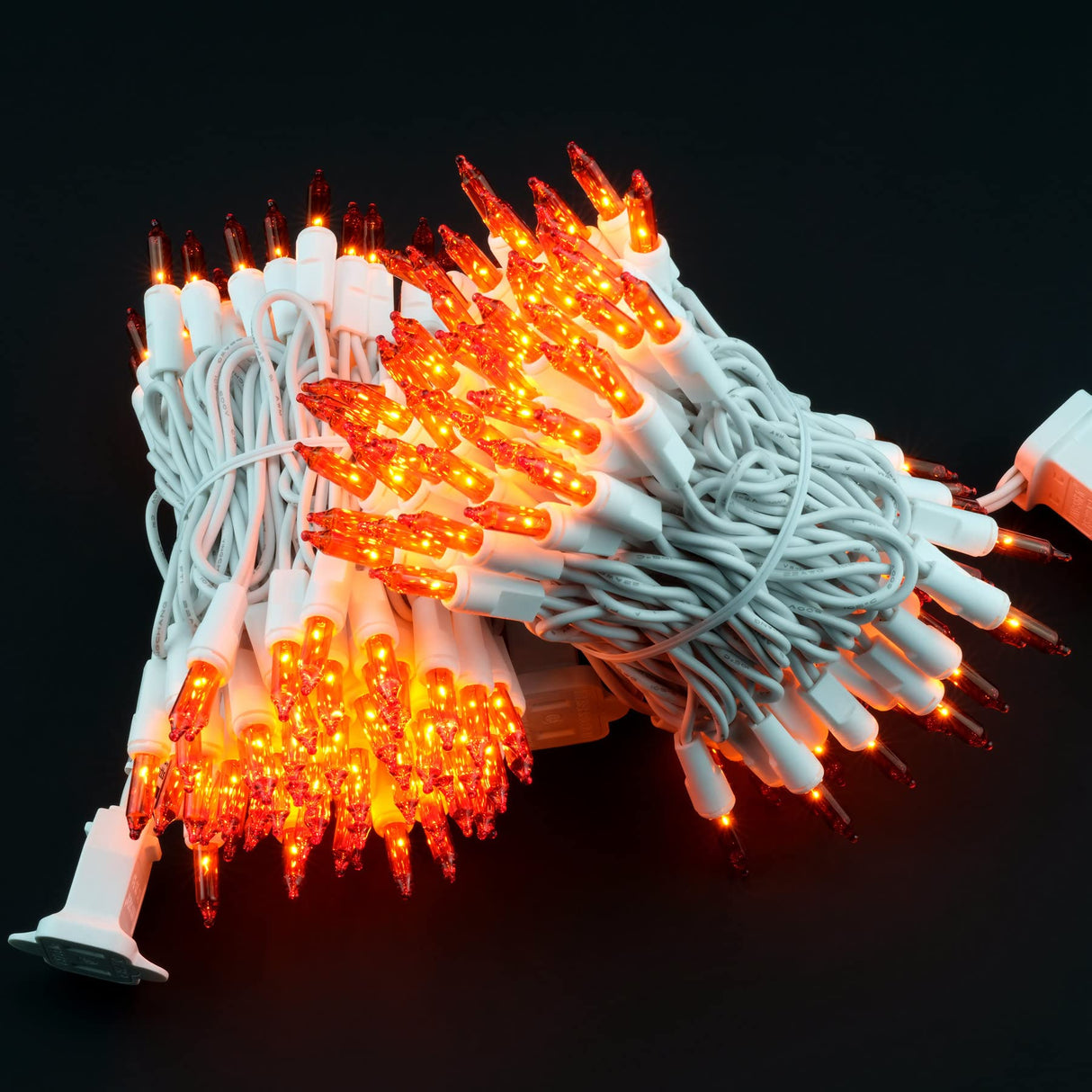 YULETIME 200 Orange Christmas Lights, Pack of 2 Strands of 21 ft 100 Count UL Certified Incandescent Mini String Light (Orange - White Wire)