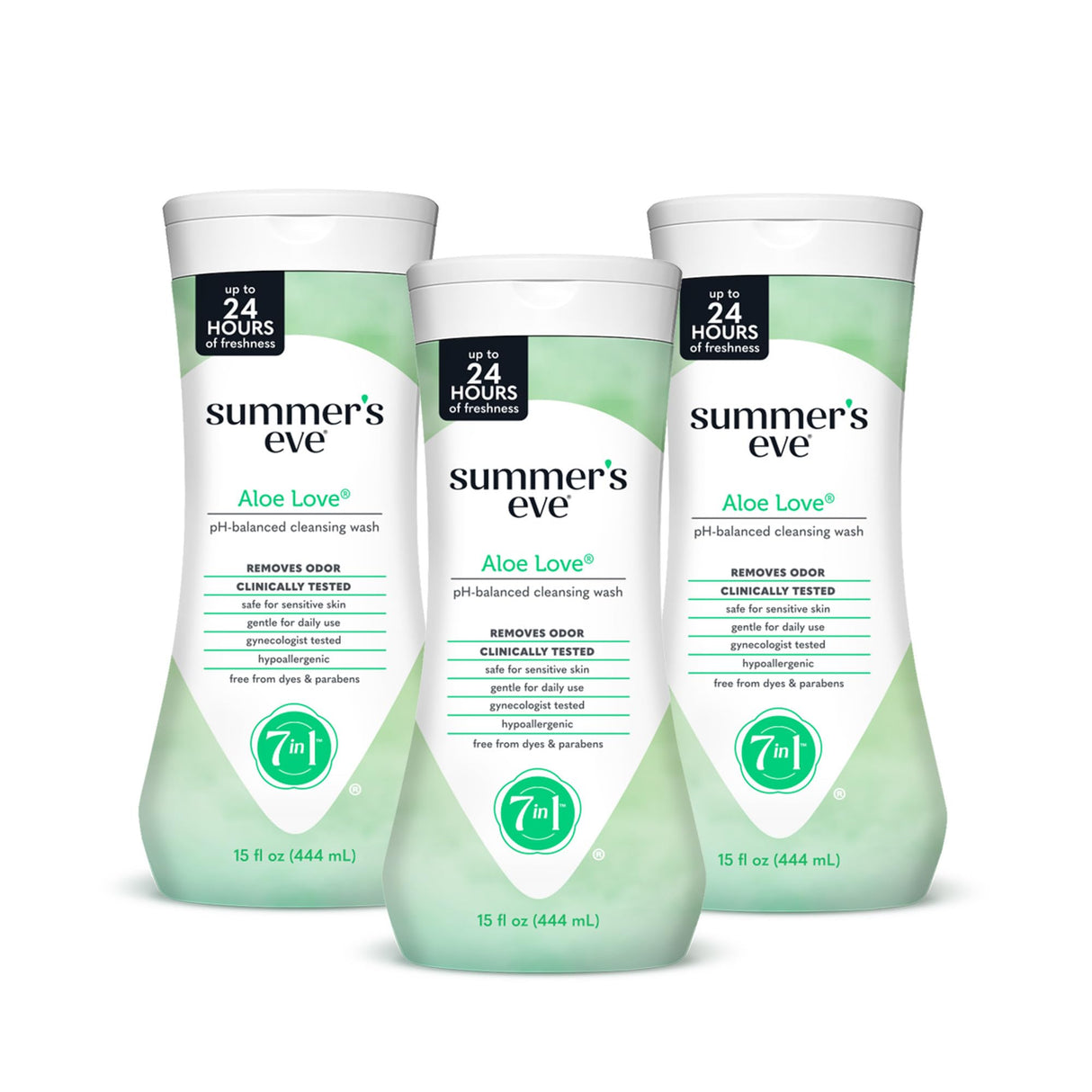 Summer's Eve Aloe Love Gentle Daily All Over Feminine Body Wash, Removes Odor, Feminine Wash pH Balanced, 15 fl oz, 3 Pack