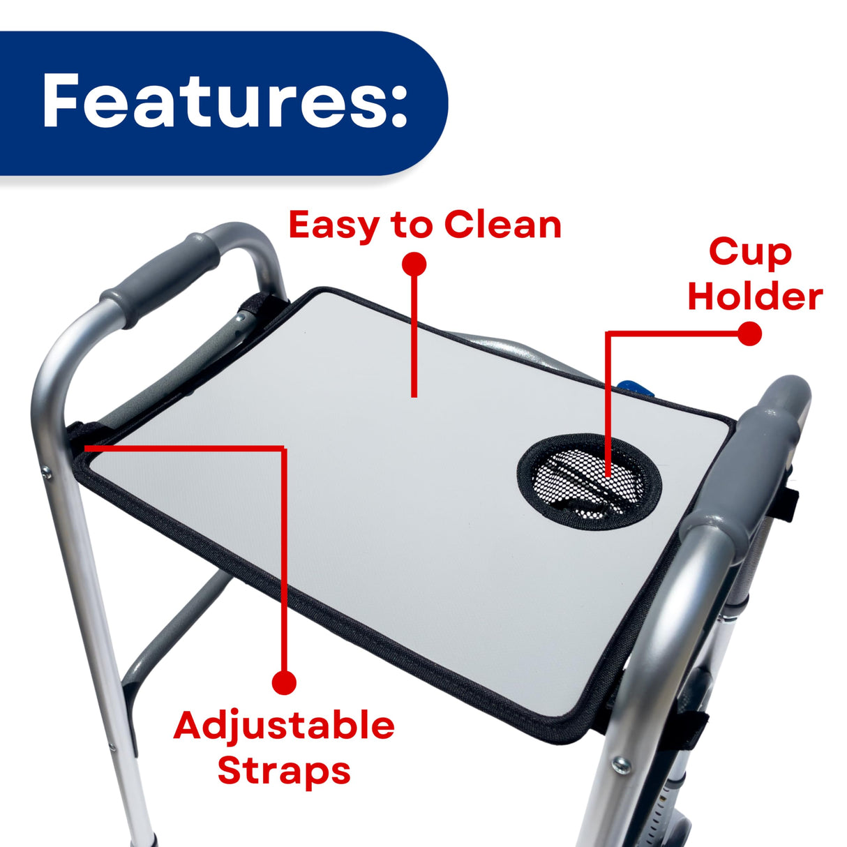 RMS Walker Tray with Cup Holder, fits Most Standard Folding Walker, Mobility Walker Accessories and Medical Table for Seniors or Individuals with Disability